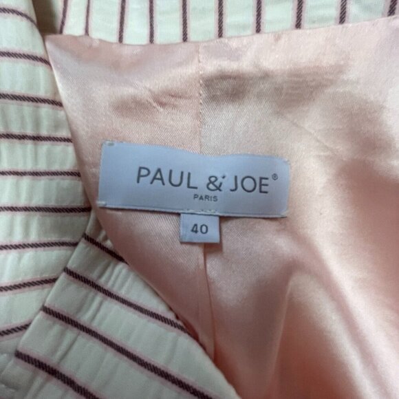 Paul & Joe Womens Striped Single Breasted Smart Blazer Jacket Sz 40 White Cotton - Picture 3 of 8